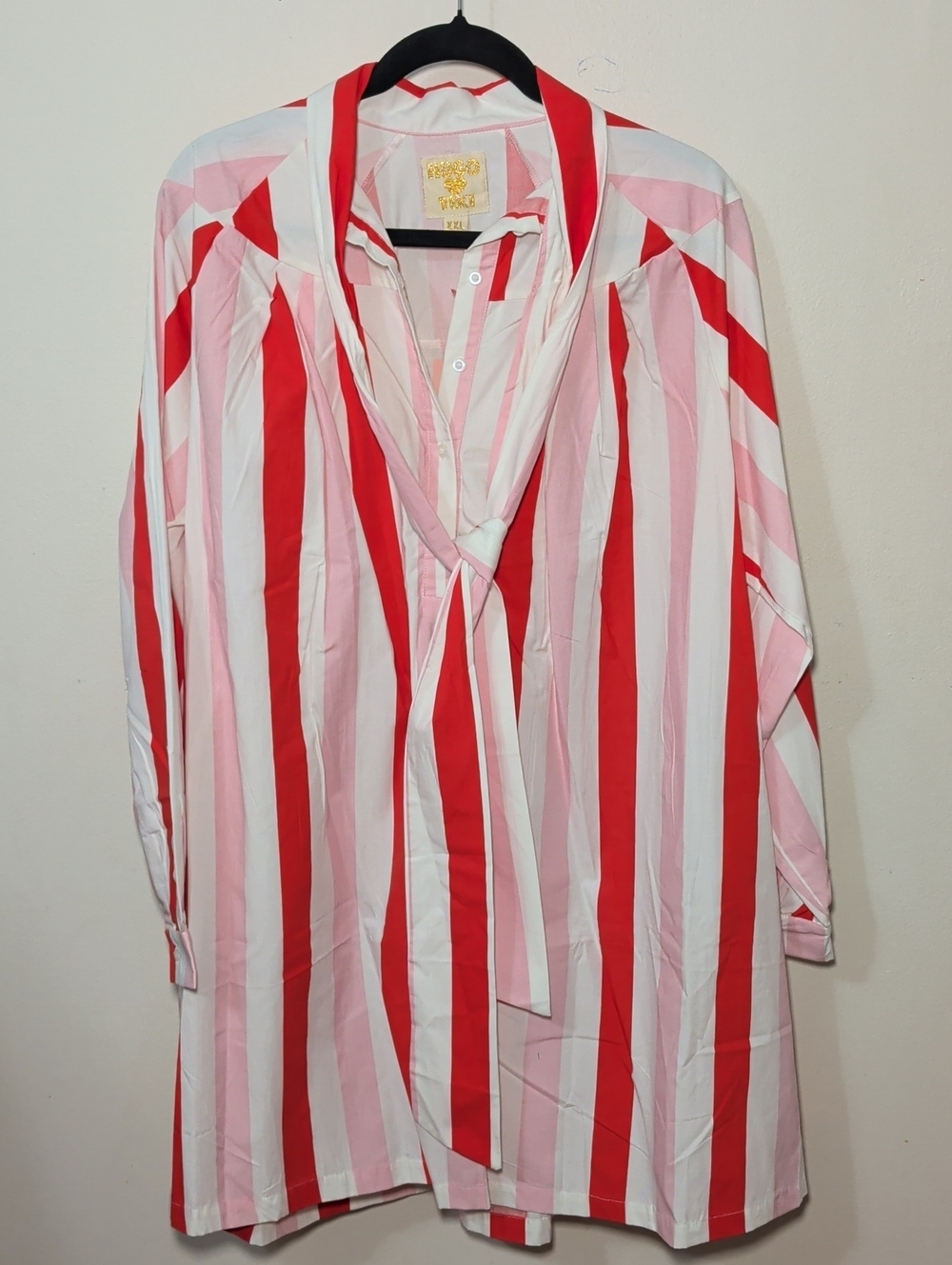 Hugo Loves Tiki Striped Bow Dress Red White Pink 100% Cotton NEW Womens Size XXL